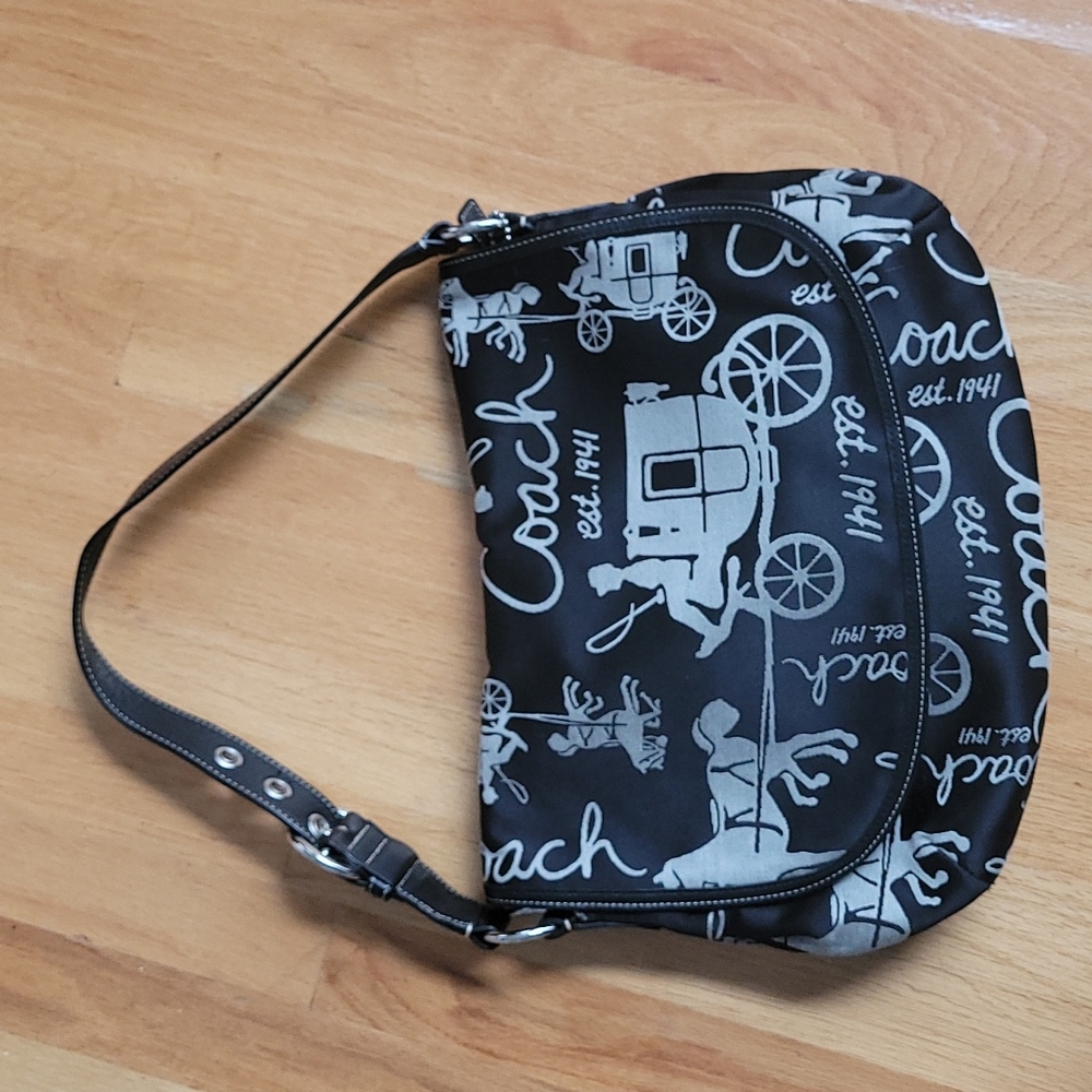 Coach Horse Carriage Cargo Flap Purse Black